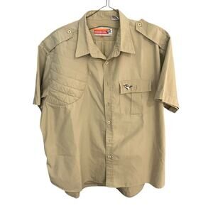 Vtg Winchester Men's XL Tan Padded Shoulder Vented Short Sleeve Button Up Shirt